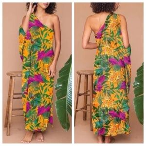 OCHIE Saona *flawed* One Shoulder Floral Kaftan Swim Coverup 45065
